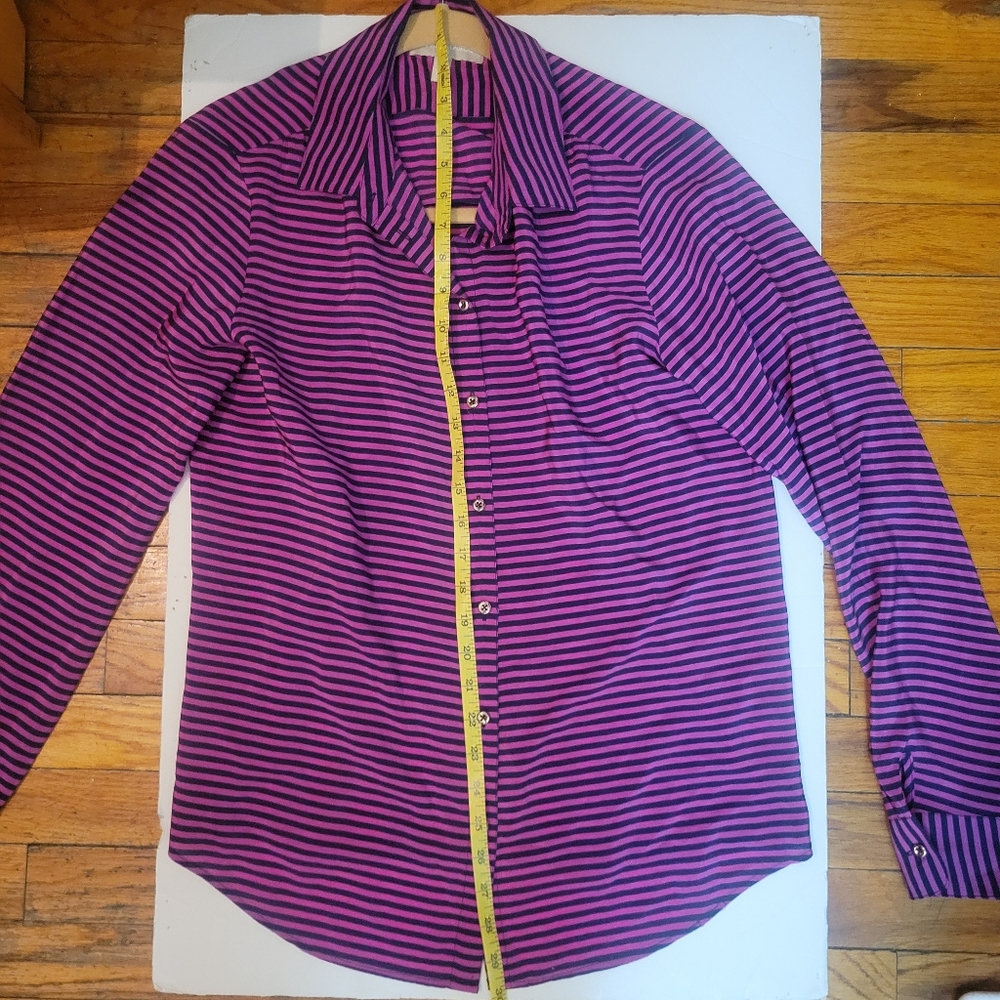 Banana Republic 100% Silk Striped Top Magenta &‎ Navy Corporate  Preppy Nautical - Picture 8 of 8